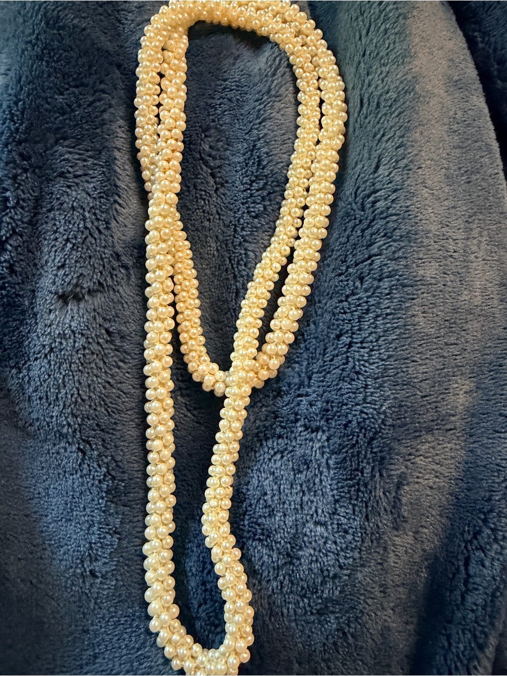 Vintage Faux Seed Pearl Opera Length Twisted Rope Torsade Statement Necklace